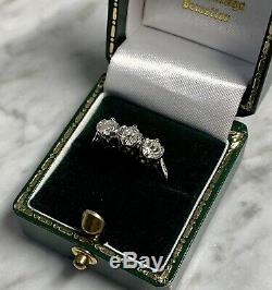 0.75ct Antique Platinum Old Cut Diamond Trilogy Ring Vintage Size L/M