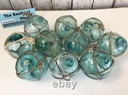 (10) x 2.5 Japanese Glass Fishing Floats With Netting Authentic Old Vintage