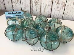 (10) x 2.5 Japanese Glass Fishing Floats With Netting Authentic Old Vintage