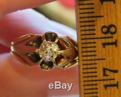 10k Antique Vintage Art Deco Old Mine Cut Diamond Belcher Set Engagement Ring
