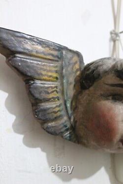 ##13 VINTAGE MEXICAN WOODEN FIGURE ANGEL ALADO OLD Ancient Wood Querubin Antique