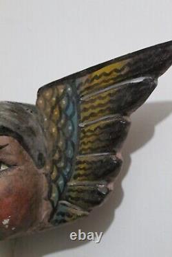 ##13 VINTAGE MEXICAN WOODEN FIGURE ANGEL ALADO OLD Ancient Wood Querubin Antique