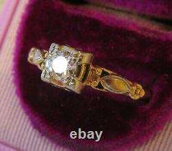 14k Antique Vintage Natural European Vs Diamond Solitaire Floral Engagement Ring