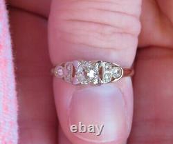 14k Antique Vintage Old Mine Cut Natural Diamond Solitaire Engagement Deco Ring