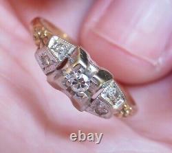 14k Stamped American Beauty Antique Vintage Old Diamond Floral Engagement Ring