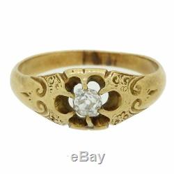 1870s Antique Victorian 18k Yellow Gold. 15ct Old Mine Belcher Set Diamond Ring