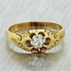 1870s Antique Victorian 18k Yellow Gold. 15ct Old Mine Belcher Set Diamond Ring