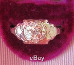 18k Antique Vintage Art Deco Floral Filigree Old Cut Diamonds Engagement Ring