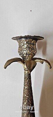 1910 Pot Stand Candle Flower Antique Vintage Brass Old Rare Collectible