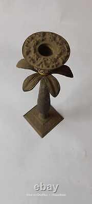 1910 Pot Stand Candle Flower Antique Vintage Brass Old Rare Collectible