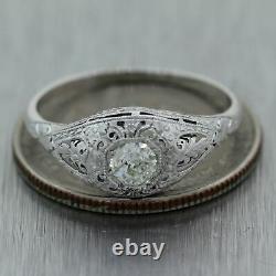 1930's Antique Art Deco Platinum 0.33ctw Old Mine Cut Diamond Filigree Ring