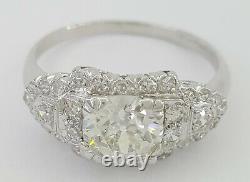 1.55 ct Antique Art Deco Platinum Old European Cut Diamond Engagement Ring GIA