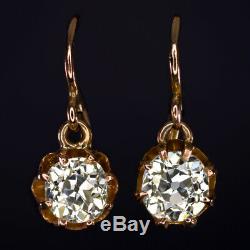 1.5 Carat Old Mine Cut Vs Diamond Earrings Vintage Drop Dangle Antique Rose Gold