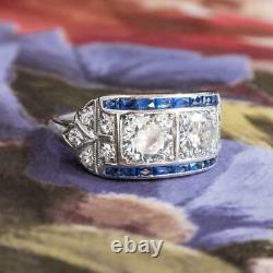 1.60CT Art Deco Vintage Old European Cut CZ Sapphire Women's Antique Ring