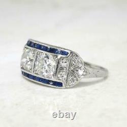 1.60CT Art Deco Vintage Old European Cut CZ Sapphire Women's Antique Ring