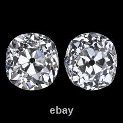 1.74ct G SI1-SI2 OLD MINE CUT DIAMOND STUD EARRINGS ANTIQUE PAIR VINTAGE CUSHION