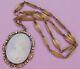 1 Old Vintage Antique Victorian R K Gold Watch Chain Bead Big Cameo Fob Necklace