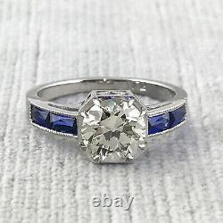 2.02 ct Vintage Antique Old European Cut Diamond Engagement Ring In Platinum