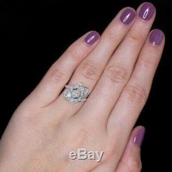 2.12ct VINTAGE OLD EUROPEAN CUT DIAMOND 3 STONE BYPASS COCKTAIL RING 2ct ANTIQUE