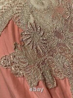 30's Vintage Silk Rayon Old Lace Dressing Gown Dress sm/ med