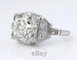 3.07ct Antique Vintage Deco Old Euro Diamond Engagement Wedding Ring Plat Egl
