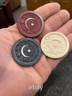 82 Antique Crescent Moon Star Poker Chip Clay Vintage Old Gambling Caddy MINT