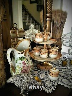 8 pot de creme dessert CUPS & 2 tier STAND, Vieux Old Paris Porcelain, c1850 13