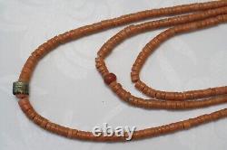 96,4 gr OLD Antique vintage red coral beads necklace saturated color 3 threads