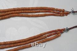 96,4 gr OLD Antique vintage red coral beads necklace saturated color 3 threads