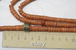 96,4 gr OLD Antique vintage red coral beads necklace saturated color 3 threads