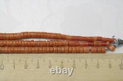 96,4 gr OLD Antique vintage red coral beads necklace saturated color 3 threads