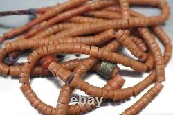 96,4 gr OLD Antique vintage red coral beads necklace saturated color 3 threads