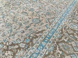 9.5x13 ANTIQUE NEUTRAL VINTAGE MODERN RUG, 70-80 YEARS OLD WOOL HAND-KNOTTED RUG