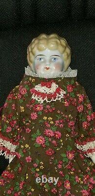 ANTIQUE BLONDE CHINA HEAD DOLL old body antique silk embroidered tights app. 18
