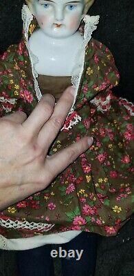 ANTIQUE BLONDE CHINA HEAD DOLL old body antique silk embroidered tights app. 18
