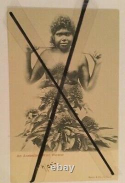 ANTIQUE VINTAGE OLD PHOTO POSTCARD Australian ABORIGINAL WOMAN Girl Wild flower