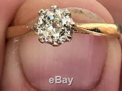 Amazing 0.70-0.75 Old Cut Diamond Solitaire Ring In 18ct Gold Antique Vintage