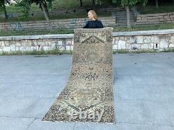 Antique 100-120 Years Old Vintage Runner Hand Knotted Wool Boho Decor Runner Rug