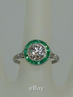 Antique $12,000 2.50ct Colombian Emerald VS2 H Old Euro Diamond Platinum Ring