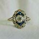 Antique 14k White & Yellow Gold With Old Mine Cut Diamonds & Sapphires Ring Size 8