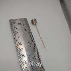 Antique 14k Gold Stick Pin With Old Mine Cut Diamonds And Garnets Stones