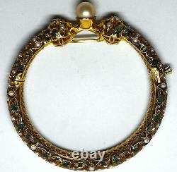 Antique +150 Years Old 10K Solid Gold, Natural Emerald and Pearl Bracelet