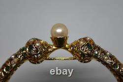Antique +150 Years Old 10K Solid Gold, Natural Emerald and Pearl Bracelet