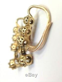 Antique 18K Yellow Gold 1.5CT Old Mine Cut Diamond Drop Earrings