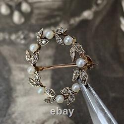 Antique 18ct Gold Old Mine Cut Diamond Brooch, Edwardian Platinum and Pearls