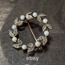 Antique 18ct Gold Old Mine Cut Diamond Brooch, Edwardian Platinum and Pearls