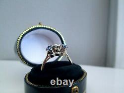 Antique 18ct Yellow Gold Old European Cut Diamond & Sapphire Trilogy Ring M 1/2
