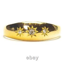 Antique 1902 Edwardian Old Cut Diamond Star Gypsy 18ct Gold Trilogy Ring