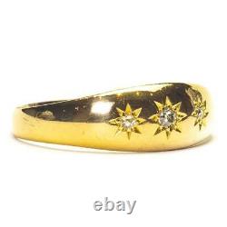 Antique 1902 Edwardian Old Cut Diamond Star Gypsy 18ct Gold Trilogy Ring