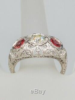 Antique 1920 $5000 1.60ct Old Cut Diamond Orange Sapphire Platinum Filigree Ring